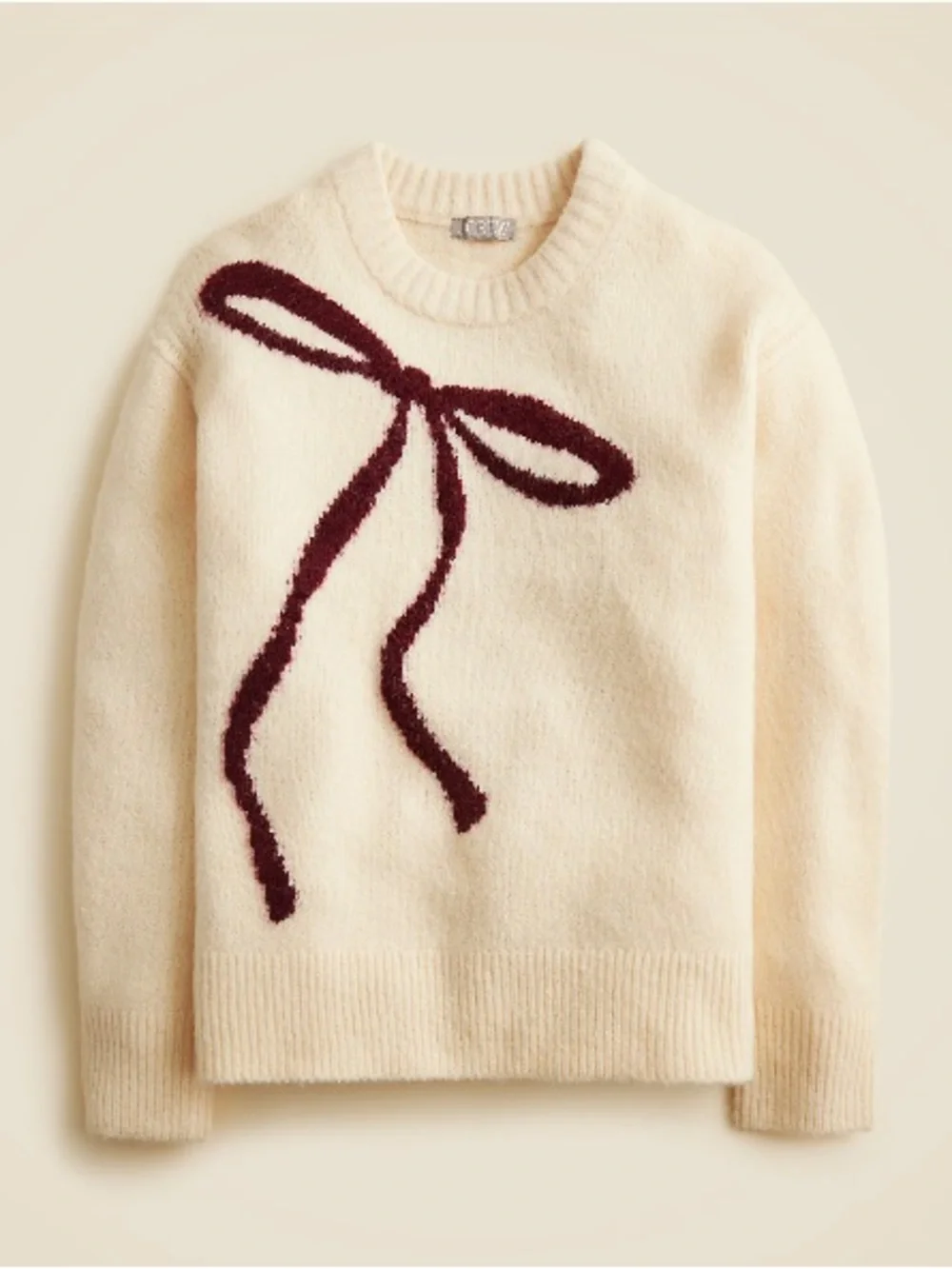 J. Crew Relaxed Crewneck Pullover Bow Print Oversized Wool Alpaca L XL NWT